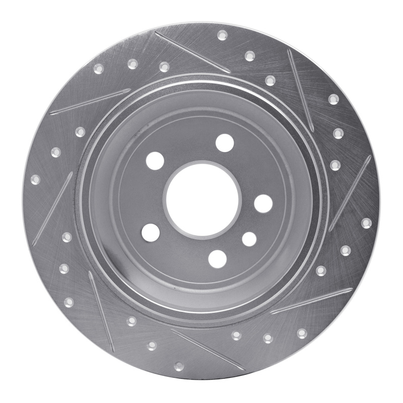 Land Rover LR2 Brake Rotor (1) - Rear Left - R1 Concepts - Drilled & Slotted - Silver - `13-`15
